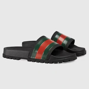 GUCCI Men’s Web Rubber Slide Sandal Size 11